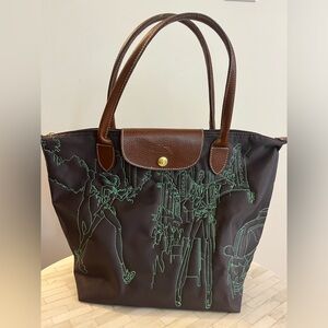 Embroidered tote hand bag